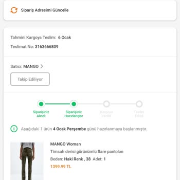 Trendyol Mango Sipariş İadesi Gerçekleşmedi.