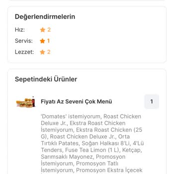 Arby's Restoran Siparişinde Eksik Ve Yanlış Ürünlerle İlgili Sorunlar