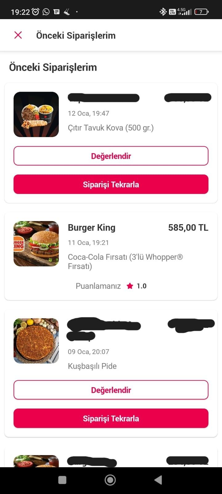 Yemek Sepeti Burger King Yanlış Sipariş Getirip Fazla Ödeme Alması