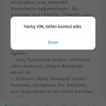 CFMOTO Ride Uygulaması Geçersiz VINN Kodu Hatası