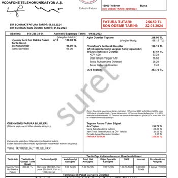 Vodafone Servis Ücreti 96 TL