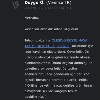 Vivense Param İade Edilmedi.
