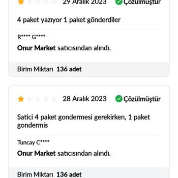 Pazarama Eksik Teslimat Sorunu