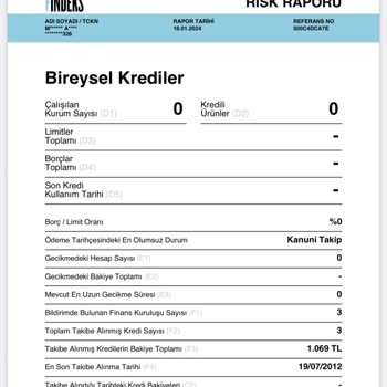 Findeks Olmayan Borcu Gösteriyor