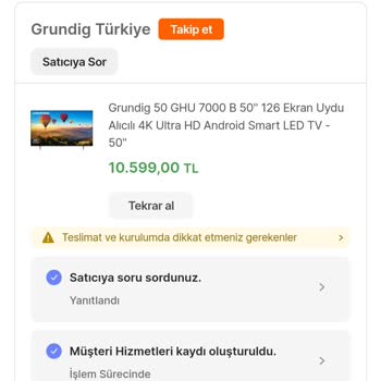Grundig Online Mağazadan Satın Alınan Televizyonun Kargolanmaması