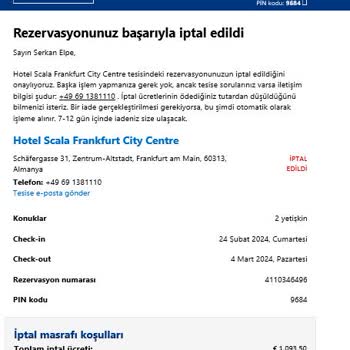 Booking.com Ve İş Ortağı Para İadesi Yapmıyor. (Booking No 4110346496)