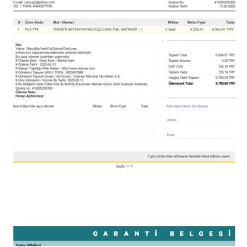 Vivense Kanepelerin İskelet Kısmında Meydana Gelen Kırıklar Ve Tamir Talebi