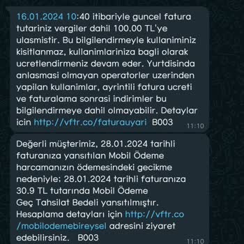 Vodafone Haksız Mobil Ödeme Geç Tahsilat Bedeli Yansıtıyor.