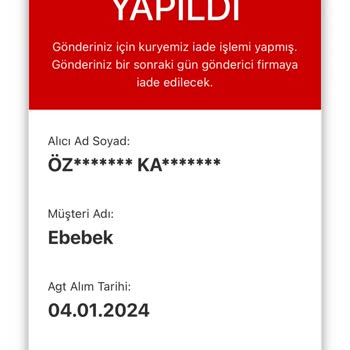 AGT Kurye (aynigunteslim.com) E-Bebek Ürün İade Süreci Mağduriyeti