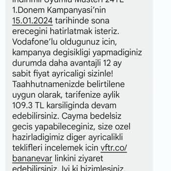 Vodafone Yüksek Tarife Değişikliği