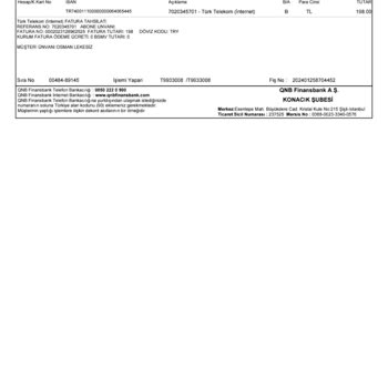 Türk Telekom Fatura Detayı Fatura
