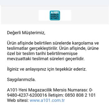 A101 Çamaşır Makinesi Siparişi Gecikme