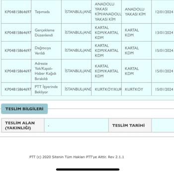 PTT Kargo PTT Kurtköy Şubesi Şikayet