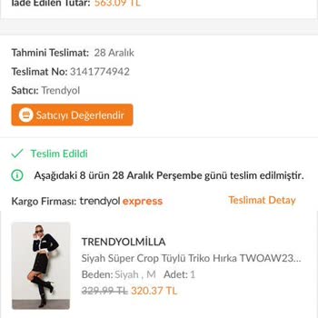 Trendyolmilla Eksik Ürün Gönderip Ücret İadesi Yapmıyor