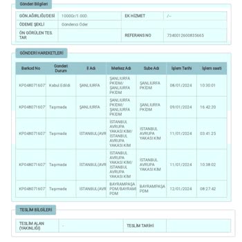 PTT Kargo Bayrampaşa Ulaştırılması Mümkün Olmayan Kargo