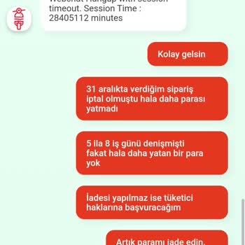 Tıkla Gelsin'den Verdiğim Sipariş İptal Edilip İadesi Yapılmadı