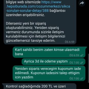 Hepsiburada Sebepsiz İptal Ve İade Edilmeyen Kupon!