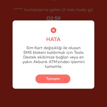 Tosla Kart Uygulama Giriş, Sim Kart Bloke Hatası