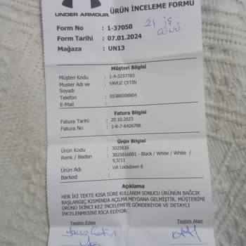 Under Armour Müşteri Mağduriyeti Geri Dönüş Talebi