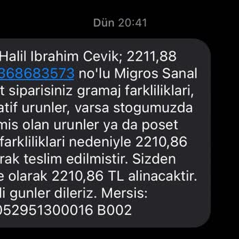 Migros Sipariş Teslim Edildi Yazıp Edilmedi