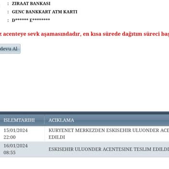 Kuryenet Ziraat Banka Kartım Kaç Gündür Teslim Edilmedi!