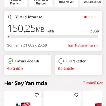 Vodafone Red 25 GB Paketindeki Sosyal Medya Görünmüyor