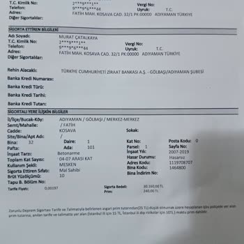 DASK (Doğal Afet Sigortaları Kurumu) Zorunlu Dep Sigortası Türkiye Sigorta