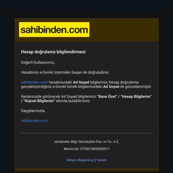 Sahibinden E-Devlet Doğrulaması İstiyor, Şüpheli Mailler Gönderiyor