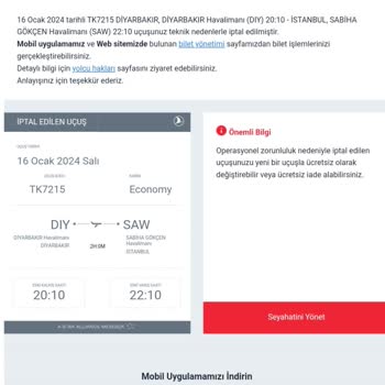 Anadolu Jet THY Sefer İptal Edilmesi