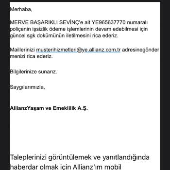 Allianz Hayat ve Emeklilik Allianz İşsizlik Teminat Ödemesi Yapmıyor