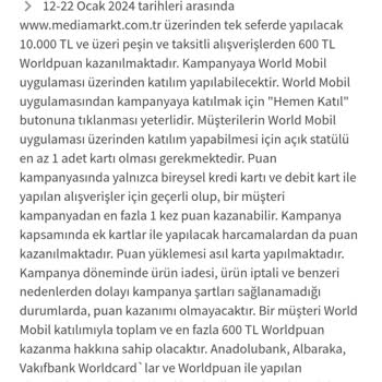 Worldcard Media Markt 600 TL Kampanyası Var Ama Worldpuan Vermiyor,