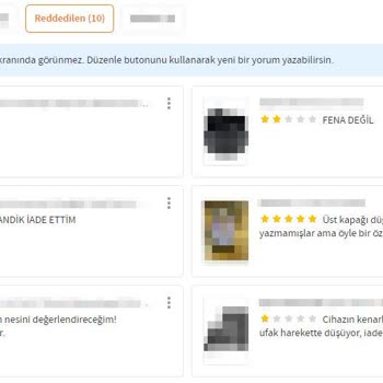 Trendyol'un Yorum Reddetmesi