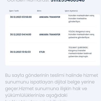 Aras Kargo Etlik Şubeden Şikayetçiyim