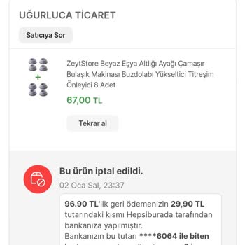 Hepsiburada.com Alışveriş İptalinde Para İademi Yapmıyor.