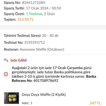 Trendyol Yemek İptal Ettiği Siparişimin İadesini Yapmadı