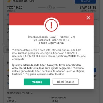 Pegasus Ücret İade Etmiyor