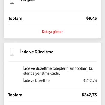 Vodafone - Faturaya Yansıtılan 2 Yıllık "iade Ve Düzeltme" Bedeli