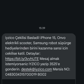 iyzico Reklam SMS'leri İptal Edilemiyor