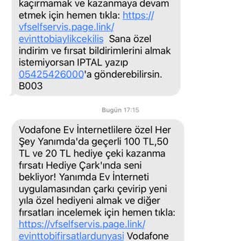 Vodafone Yanımdanın Sürekli Ve Rahatsız Edici Şekilde Mesaj Göndermesi