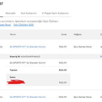 Epic Games Param İade Edilmedi