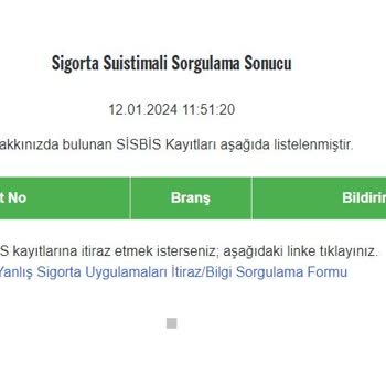Mellce Sigorta Mükerrer İşlenen Sisbis Kaydı