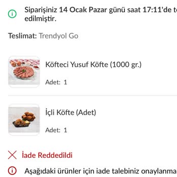 Trendyol Yemek Eksik Sipariş Üzerine İadem Reddedildi