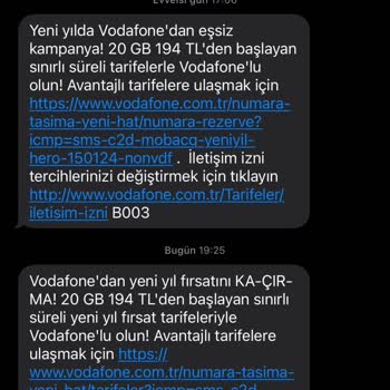 Vodafone İstenmeyen Mesajlarla Rahatsız Etme