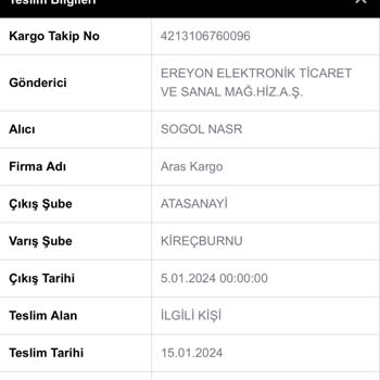 Aras Kargo İnternetten Alınan Ürünün Kargo Sorunu