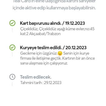 Papara Kartın Gereken Zamanda İletilmemiş Olması