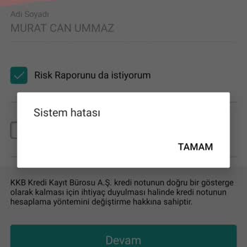 Findeks Sistem Hatası Kodu Veriyor