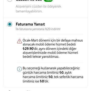 Vodafone Mobil Ödeme Limit Sıfırlandı