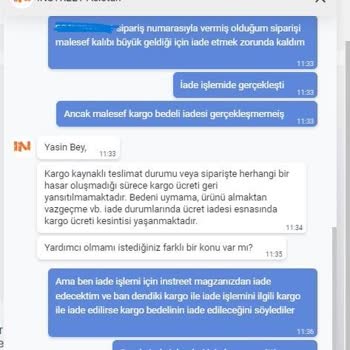 In Street Mağazasının Kargo Bedelini İade Etmiyor