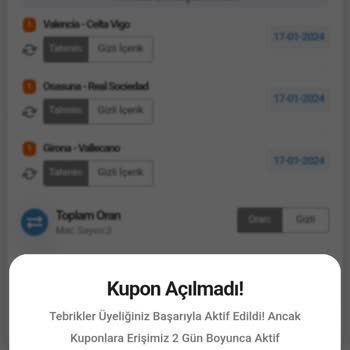 Deplasman Uygulaması 1000₺ Kupon Üyeliği Aktivasyon Gecikmesi