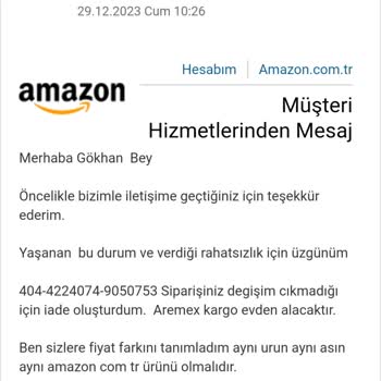Amazon Fiyat Farkı Ödemesi